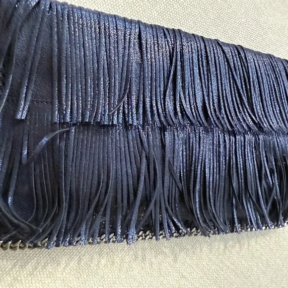 Stella McCartney Falabella  Navy Metallic Fringe Clutch with original tags - Picture 8 of 15